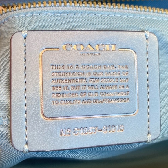 Coach NY Grace Crossbody Satchel in Striking Blue-Gray Leather with Black Edges - Picture 7 of 14